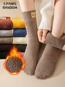 1/3/5/10 Pairs Women's Thick Fleece Socks, Warm Winter Socks, Plus Size Thick Fleece Socks, Random Solid Color, Autumn, Halloween, Christmas, Winter, Fuzzy Socks - Multi-color a - View 10