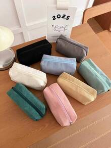 Corduroy Solid Color Makeup Bag, Large Capacity Simple Storage Bag, Toiletry Bag, Coin Purse, Convenient Carrying, Lightweight Large Capacity Storage, Lipstick, Makeup Brush, Eyebrow Pencil, Jewelry, Cosmetics Suitable For Tourism Cosmetics Storage - Multicolor - View 3