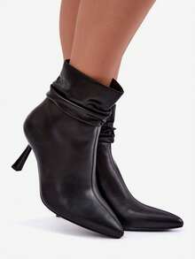 Women's Natural Leather Stiletto Boots With Ruching Insulated Elegant Autumn-Winter D&A Black - Black - View 6