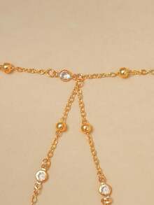 1pc Gold Personalized Design Asymmetrical Chain Metal Bead Rhinestone Finger Bracelet Women's Single Layer Hand Chain Jewelry Daily Wear Hand Accessory Gift - Gold - View 5