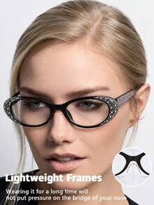 Blue Light Blocking Glasses With Rhinestone Decorated Frame, Designed To Filter Blue Light From Screens, Comes With Glasses Case, Suitable For Office, Study Or Fashion Styling - Glasses [Rhinestone Decorated Frames] - View 6