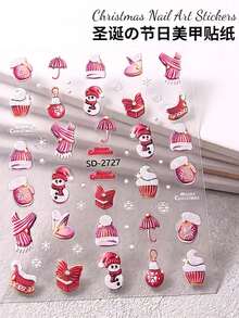 1pc Fall Winter Christmas Embossed Nail Stickers Snowman Scarf Hat Socks Cupcake Pattern Winter Christmas Nail Decals Salon Style DIY Decoration - Multicolor - View 2
