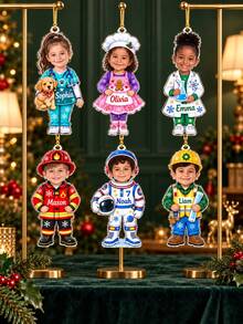 1pc Custom Kids Photo Career Christmas Ornament,Vet Chef Scientist Firefighter Astronaut Builder Custom Face Tree Decor,Holiday Keepsak,Christmas Gift - Cadet Blue - View 4