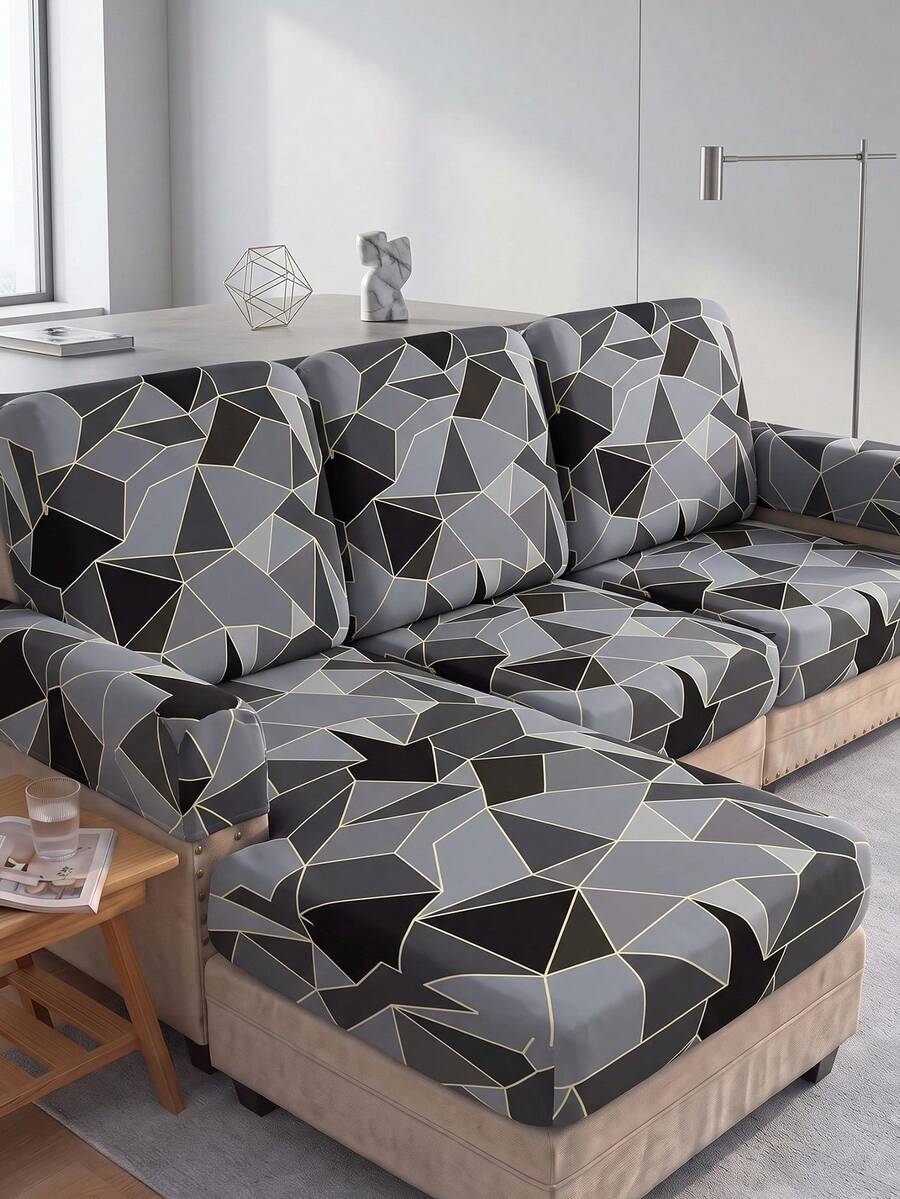 1pc Geometric Print Milk Silk Sofa Cover, High Elasticity Washable Sofa Cover, All Season Use, Suitable For Patio, Garden, Poolside And Various Occasions, Sold Individually, Sofa Cover Protector, Fits 1/2/3/4 Seater Sofa - Multicolor - View 1