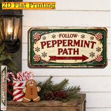 Follow The Peppermint Path Christmas Sign, Vintage Plaque, Decorative Sign & Ornament, 2D Flat, Candy Swirl Red Arrow Path Directional Sign, Ivory White & Green Holiday Wall Decor, Fun Winter Dessert Route Porch Decoration (Random Style) - A - View 8