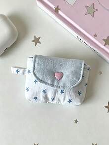 1pc Aesthetic Pastel Fabric Wireless Earphone Protective Case With Star Sequin Pattern And Heart-Shaped Snap Button, Mini Earphone Storage Bag, Portable Key Coin Purse Organizer, Suitable For College, Office, Daily Use, All Seasons - Multiple Colors and Styles - View 13
