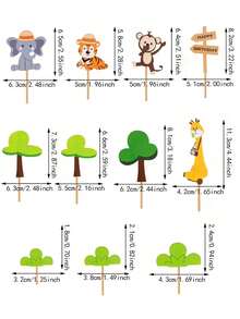 11件組叢林動物蛋糕裝飾插牌，長頸鹿、老虎、猴子、大象插牌，含樹木與生日標誌，杯子蛋糕裝飾，適用生日派對與主題派對 - 綠色 - 查看 7