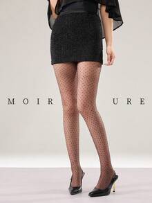 MOIRÉALLURE 1Pair Jacquard Pattern Suitable For Daily Life Basic Tights - Brown - View 1