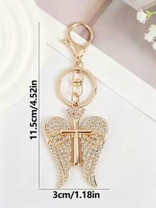 1pc Multi-Color Rhinestone Wing Cross Keychain, Inlaid With Sparkling Crystals, Metal Lobster Clasp, Portable Bag Hanging Key Ring, Suitable As Baptism, Birthday, Wedding, Holiday Gift And Daily Accessory - Multicolor - View 6