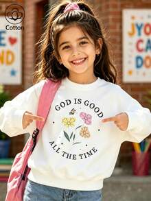 GOD IS GOOD ALL THE TIME Floral Butterfly Crew Neck Sweatshirt - White - View 1