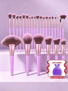 25pcs And 1pc Gift Makeup Brushes Set, Soft Dense Cosmetic Brushes For Foundation Powder Blush Eyeshadow Concealer Contour Highlight, Complete Face & Eye Makeup Brush Kit, Handles For Makeup Beginners And Daily & Party Makeup Application - Purple - View 9