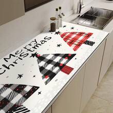 1pc Christmas Series Red & Black Plaid Cartoon Christmas Tree Pattern Printed Coffee Bar Mat, Drainage Mat, Coffee Machine Soft Bottom Diatomaceous Earth Drainage Mat, Soft Rubber Drainage Mat, Super Absorbent Wear-Resistant Dish Drying Mat, For Countertop Restaurant Kitchen Table Mat, Patio Dining Table Decor, Home Kitchen Supplies, Countertop Decorative Mat - Multicolor - View 4