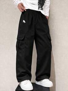 1pc Loose Fit Casual Soft Comfortable Fashion Outdoor Commuting Sports Multi-Pocket Cargo Pants For Teen Boys - Black - View 11