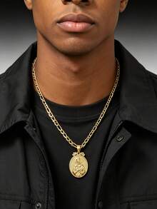 1pc Men's Minimalist Vintage Oval Virgin Mary Pendant Necklace, Unisex Religious Element Jewelry Suitable For Daily Wear And Religious Commemorative Occasions - Yellow Gold - View 1