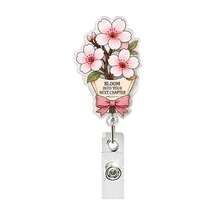 1pc Floral Retractable Badge Reel, Inspirational Flower Acrylic Rotating Badge Holder, Medical ID Clip, Souvenir - Multicolor - View 20