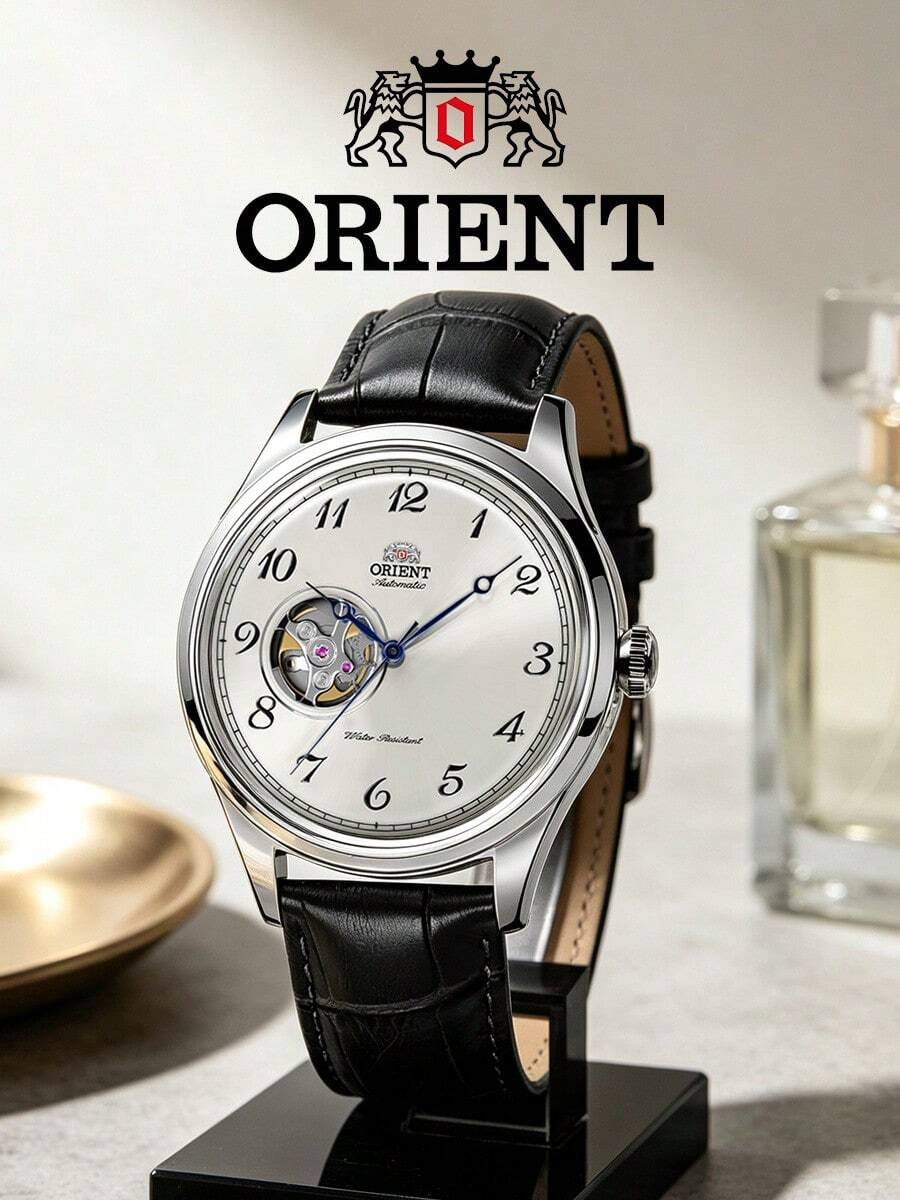Orient Men's Automatic Mechanical Watch, Open Heart White Dial Leather Strap 30M Waterproof Wristwatch RA-AG0014S10B - White - View 1