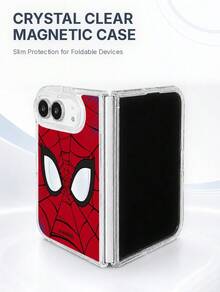 Miniso 蜘蛛人手機殼，適用於 iPhone 18 Duo，中性情侶款，創意卡通塗鴉彩繪設計，極簡透明 MagSafe 磁吸可折疊手機殼 - 無色 - 查看 2