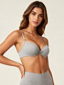 Lilivine Women's Push-Up Bra Set - Front Knot Seamless Padded T-Shirt Style Bra Suitable For Small Bust - Grey - View 4