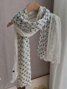 1pc Women's Pleated Polka Dot Print Scarf, Lightweight Sheer Long Neck Shawl, French Soft Wrap, Suitable For Daily Wear And Vacation - Multicolor - View 3