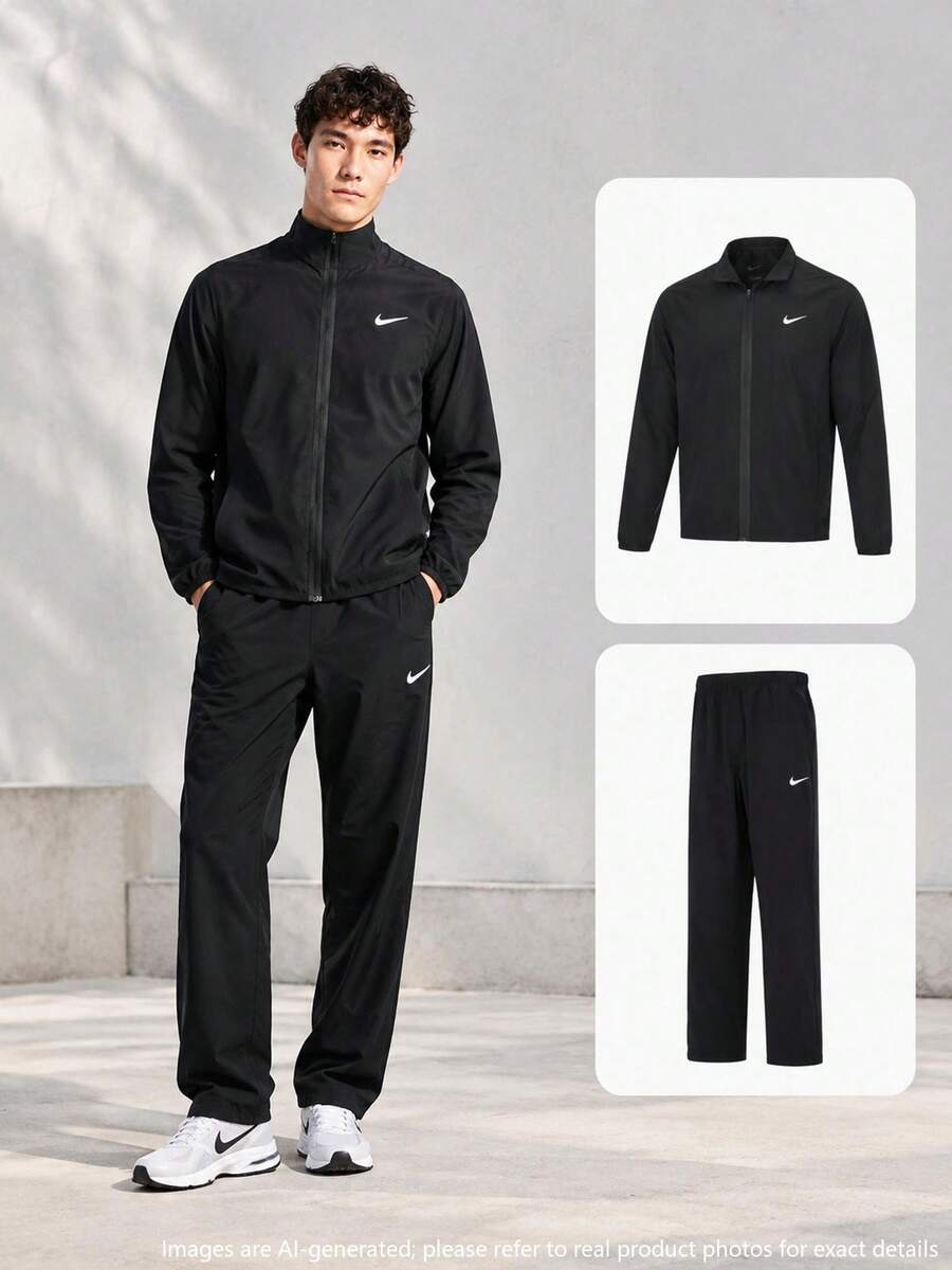 Nike Men's Sports Set AS M NK DF FORM JKT Quick-Dry Jacket + AS M NK DF FORM PANT ALT Quick-Dry Fitness Sports Pants - Black - View 1