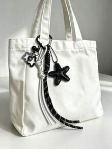 Minimalist Acrylic Star Bell Bag Charm With Woven Rope, Striped Woven Rope Leather Star Pendant, Suitable For Backpack Charm, Daily Bag Decoration, Holiday Party Gift, Back To School Gift, Women's Keychain, Car Keychain, Keychain Making Material, Men's Keychain, Backpack Charm Keychain, Keychain, Keychain Pendant, Keychain Coin Purse, Bulk Keychain, Keychain Set, Keychain Accessories - Multicolor - View 1