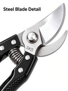 Steel Pruning Shears, Black Handle, Spring-Assisted Opening And Closing, Sharp Curved Blade, Handheld Garden Scissors, Suitable For Fruit Trees, Shrubs, Flowers And Small Branch Pruning - A - View 4