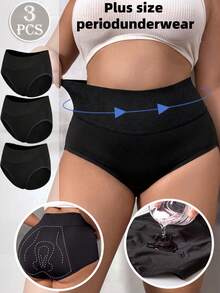 3pcs Plus Size Period Underwear High Rise Sanitary Briefs Autumn Winter Thermal Menstrual Leak Proof Postpartum Panties Tallas Grandes - Multicolor - View 2