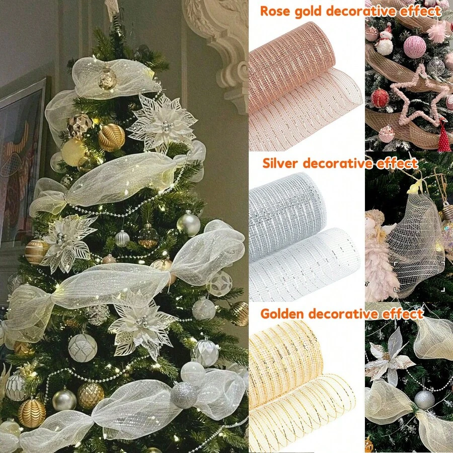 1 Roll 9m Long Christmas Decorative Mesh, Holiday Gift Mesh, Christmas Tree Decorative Mesh, Holiday Decorative Mesh, Christmas