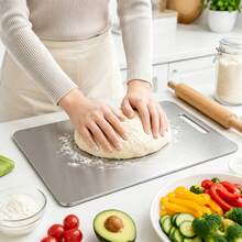 3pcs/1pc Stainless Steel Double-Sided Cutting Board, Convenient Kitchen Double-Sided Stainless Steel Cutting Board, Suitable For Meat, Fruit And Vegetables, Thickened Anti-Mold, Suitable For Home And Restaurant Use, Easy To Clean With Water, Used For Cutting Meat, Cheese, Bread, Vegetables And Fruit, Suitable For Home, Dorm, Kitchen Tools, Suitable As Home Gift, Christmas Or Back To School Gift. - Silver - View 9