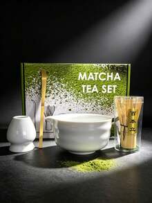 5pcs Matcha Whisk Set, Ceramic Matcha Set Includes White Matcha Bowl, Matcha Whisk (Chasen) And Holder, Tea Sifter, Bamboo Tea Scoop, Suitable For Matcha Lovers, Home Use - White - View 3