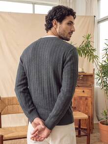 glestore Men's Vintage "Old Money Style" Colorblock Collar Knit Sweater, Versatile For Daily Commute - Dark Grey - View 2