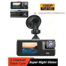 3-Lens Car Dash Camera With 32GB SD Card, 1080P Video Recording, 2-Inch Rearview Mirror Black Box Car Accessory, With Reverse Image, Parking, Dual Lens Night Vision Video Recorder - Recorder - View 11