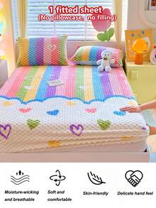 1pc Autumn/Winter Thickened Faux Rabbit Fur Fitted Mattress Cover (Single Fitted Sheet), Soft And Delicate, Instant Warmth, Breathable And Moisture-Wicking, Deep Pocket Elastic Fitted Sheet, 360° Non-Slip Mattress Cover, Perfect For Bedroom Decor, Easy To Remove And Machine Washable - Full Of Love - View 7