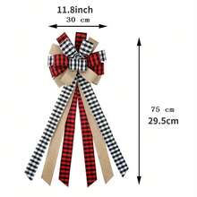 1pc Extra Large Handmade Christmas Tree Topper, Buffalo Plaid Red & Black Linen Bow Decor, Christmas Tree Decoration, Rustic Farmhouse Style Christmas Decor Home Decoration DIY Christmas Wreath Bow Accessory - View 3