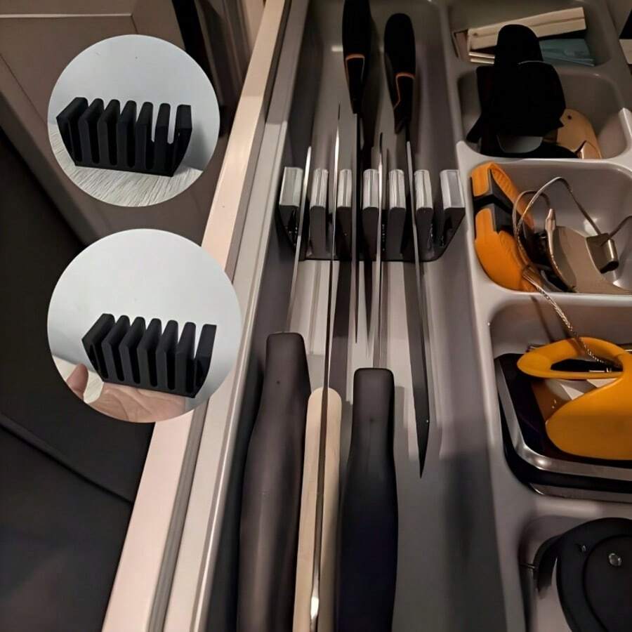 Kitchen Drawer Knife Storage Rack, Multi-Slot Multi-Size Knife Organizer, Stable Non-Slip Space-Saving, Home Drawer Knife Holder Organizer - View 1
