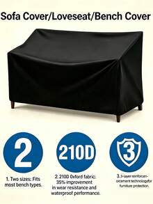 Patio Sofa Cover, 210D Oxford Fabric Garden Bench Cover, Fade-Resistant/Snow-Resistant/Wind-Resistant/Dust-Resistant/Water-Resistant - Black - View 6