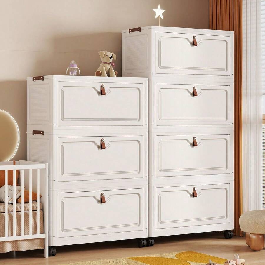 Foldable Storage Cabinet, Home Living Room Toy Storage Box, Snack Cabinet, Kitchen Storage Organizer With Wheels - Multicolor - View 1