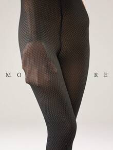 MOIRÉALLURE 1Pair SHEER EFFECT Jacquard Pattern Tights For Daily Life - Black - View 1