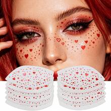 6 Pairs Red Lips & Star Freckle Face Stickers, Waterproof Face Temporary Tattoos For Valentine Halloween - Red - View 8