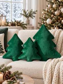Velvet Christmas Tree Throw Pillow, Christmas Tree Shaped Pillow, Comfortable Soft Velvet Filled Modern Luxury Decorative Pillow, Suitable For Christmas Decoration Home Sofa Bed - Green - View 1