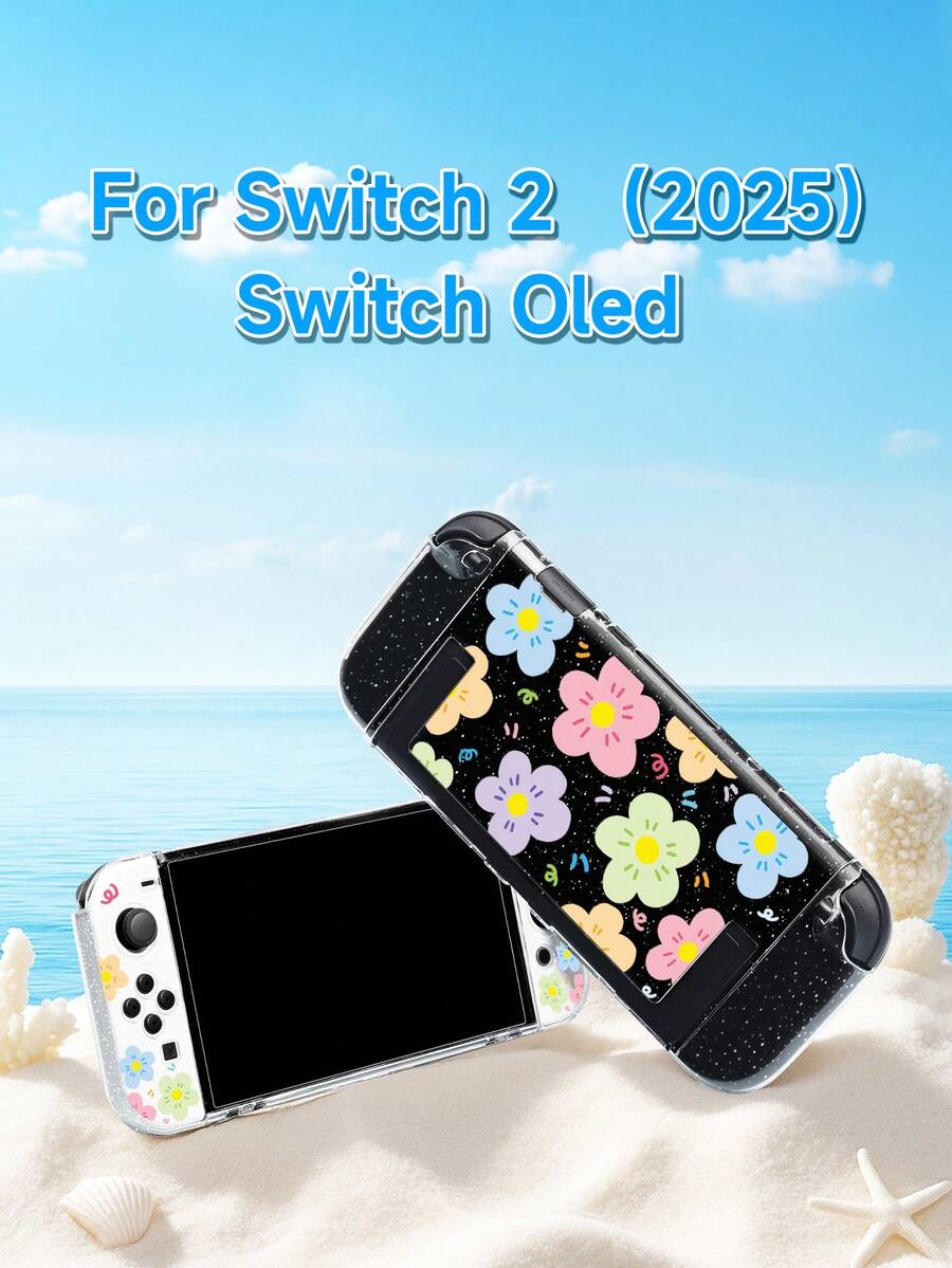 Xingji, 1 ốp bảo vệ máy chơi game họa tiết hoa đơn giản nhiều màu Dopamine, phù hợp cho Switch2 (2025)/Switch OLED/Switch Console, chất liệu TPU mềm, vỏ trong suốt mềm/cứng, không cần tháo máy, chống rơi và chống bụi, quà tặng lý tưởng cho game thủ Switch - Xem 1