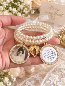 Custom Bride Bouquet Photo Pendant, Pearl Golden Sparkling Bridal Charm, Personalized Commemorative Pendant For Wedding Gift - Multicolor - View 2