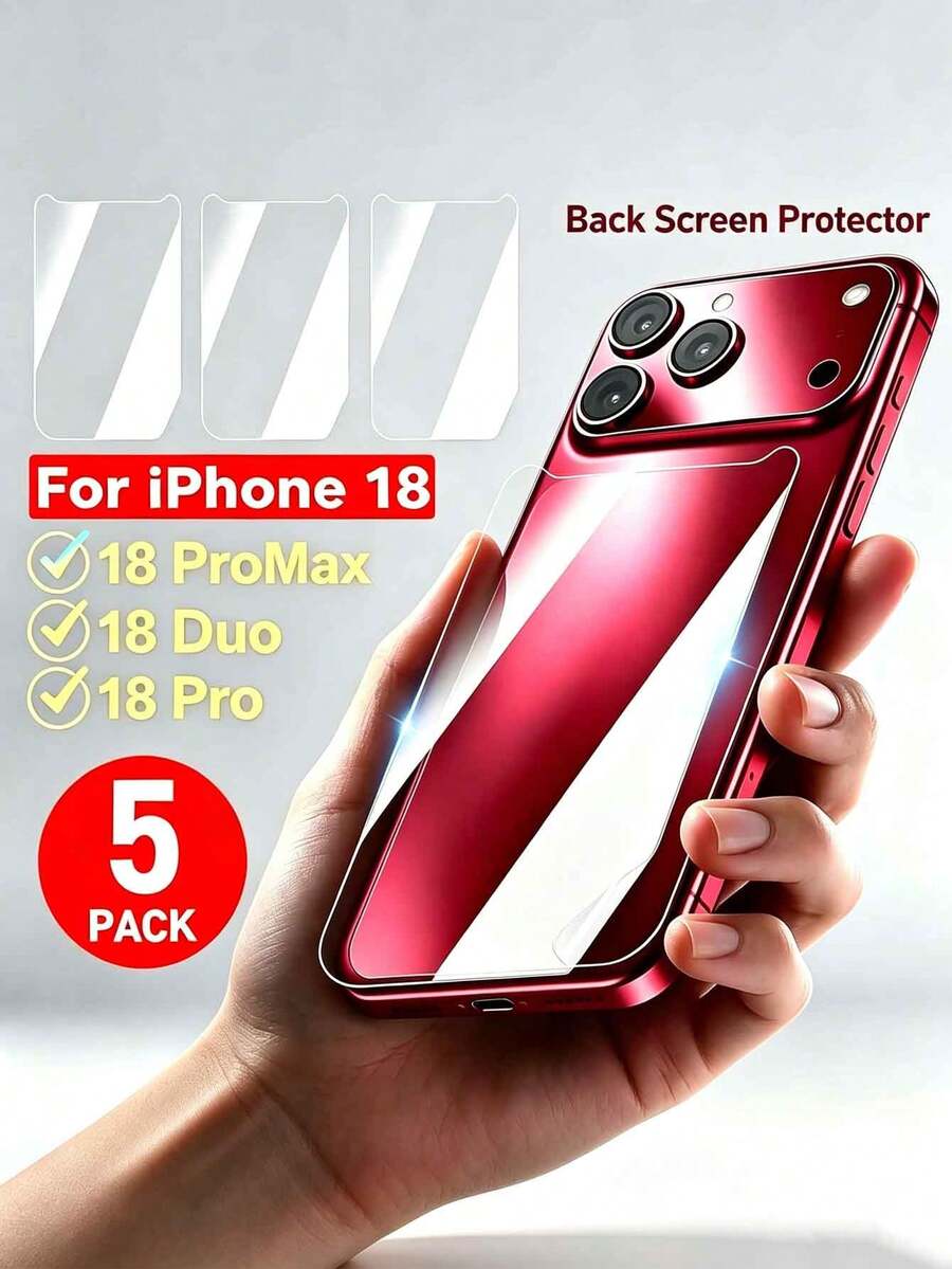 5 Pcs Soft TPU Hydrogel Film Back Screen Protector Compatible With Iphone Duo/18 Pro/18 Pro Max/17 Pro/17 Pro Max/16 Pro/16 Pro Max/16e/17e/15/14/Plus/13/12/11/X/XS MAX/XS/XR Back Protector Film Not Glass - Clear - View 1