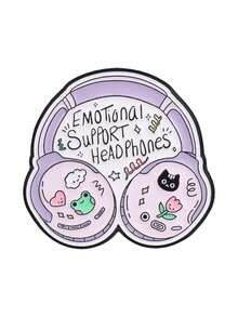 1 Pc Whimsical Emotional‑Theme Enamel Pin, Cartoon Headphones With Cute Characters Decorative Brooch - Multicolor - View 10