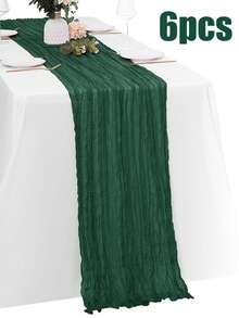 1/2/6pcs Dark Green Cheesecloth Table Runner, Christmas Table Runner, Semi-Transparent Cheesecloth Fabric Bohemian Tablecloth Bulk For Christmas Decoration, Bridal Shower, Wedding - Dark Green - View 10