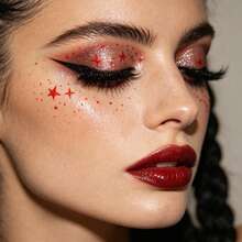 6pairs Red Star Glitter Face Temporary Body Sticker , Self-Adhesive Sparkly Eye Face Decor Stickers, Reusable Face Gems For Rave Festival, Halloween, Concert, Party Makeup - Red - View 6