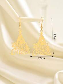 1 Pair Fashion Creative Versatile Christmas Hollow Letter Christmas Tree Earrings Suitable For Women's Daily Wear - Gold - View 5