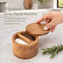 Acacia Wood Salt Pepper Box Dual Compartment With Swivel Lid - Brown - View 4