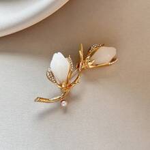 1pc Elegant Zinc Alloy Flower Brooch For Women, Suitable For Spring, Summer, Autumn, Winter Daily Wear - Gold - View 4