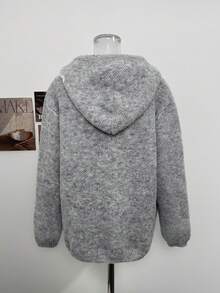 Women's American Retro Loose Fit Hooded Star Pattern Slouchy Cardigan Sweater Jacket, Casual Autumn/Winter Top - Grey - View 7